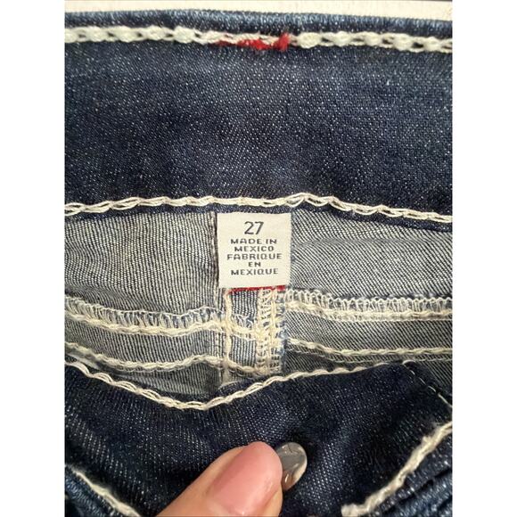 TRUE RELIGION VTG 27 Skinny Flap Dream Eater Low Rise Jeans Y2K 90s White Stitch - Picture 6 of 10